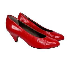 Easy Spirit Dress Shoes Size 5 Red Leather 2" Heel Slip-On Pumps Almond